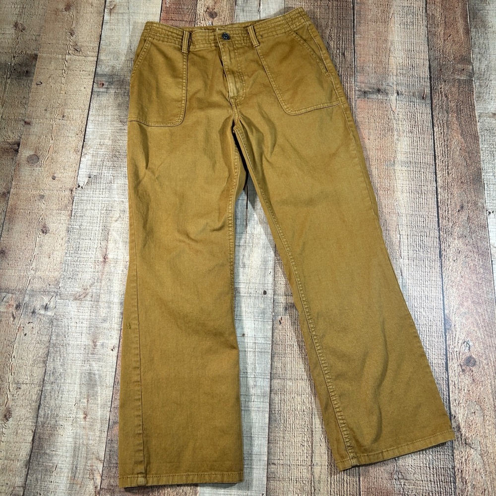 prAna Sancho Slim Pants Womens 8 Mustard Brown Organic Cotton Stretch Crop Twill
